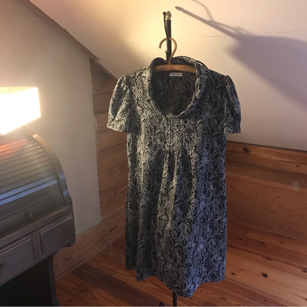 Calvin Klein Grey Black Snakeskin Princess Sleeve Dress, EUC, 14